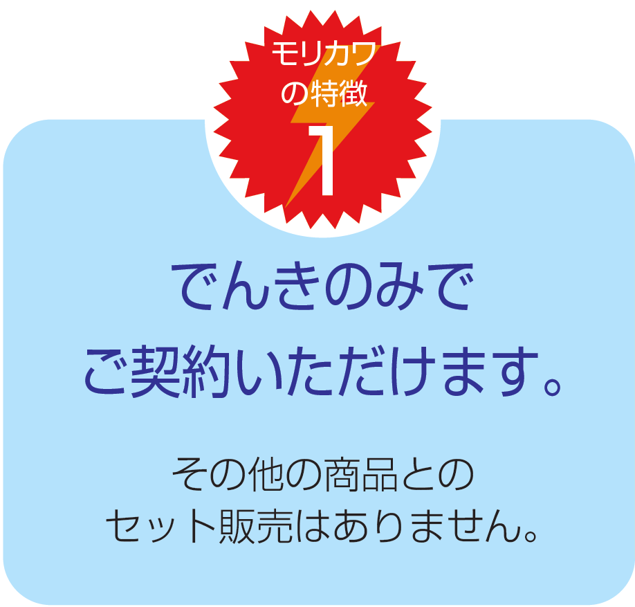 モリカワのでんきのみでご契約いただけます。その他の商品とのセット販売はありません。