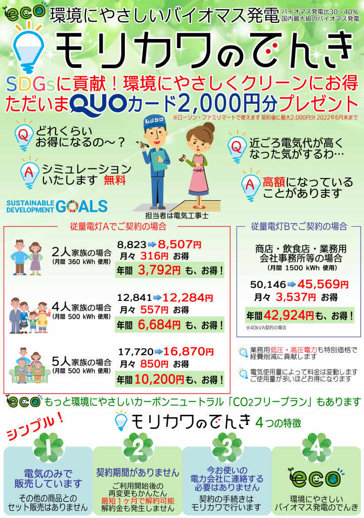 環境にやさしいバイオマス発電モリカワのでんき